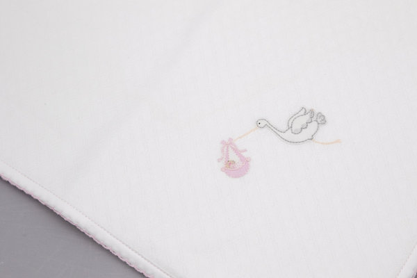 Baby Decke mit besticktem Storch, rosa Motiv